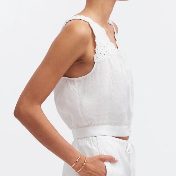 Madewell Embroidered 100% Linen V-Neck Cropped Bubble Top White Size 14/XL NWT - Picture 3 of 7